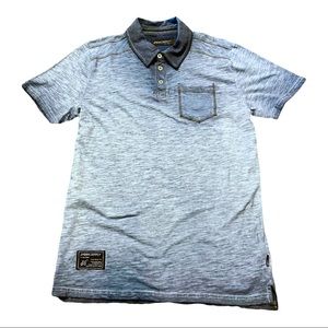 Short Sleeve Vintage Garment Oil Wash Pokey Polo Shirt Blue